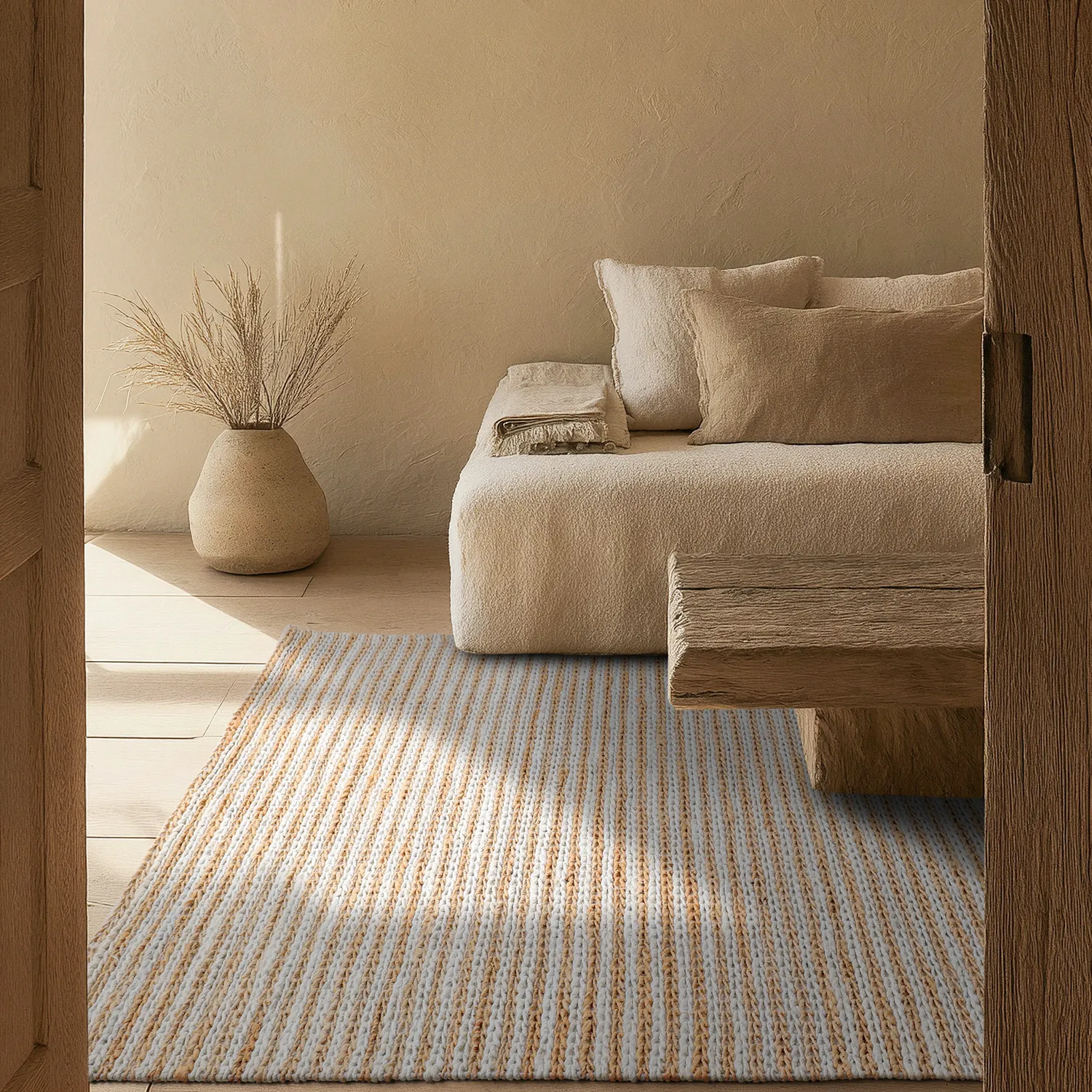 Juutti-matto - Howrah Braided Jute (luonto/valkoinen)