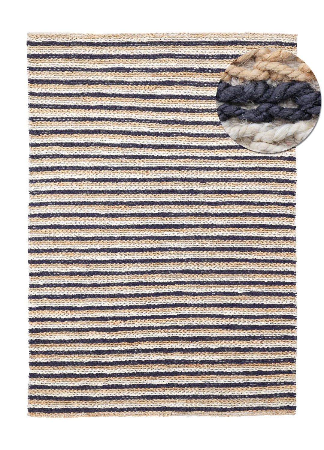Juutti-matto - Howrah Braided Jute (luonnonvalkoinen/musta)