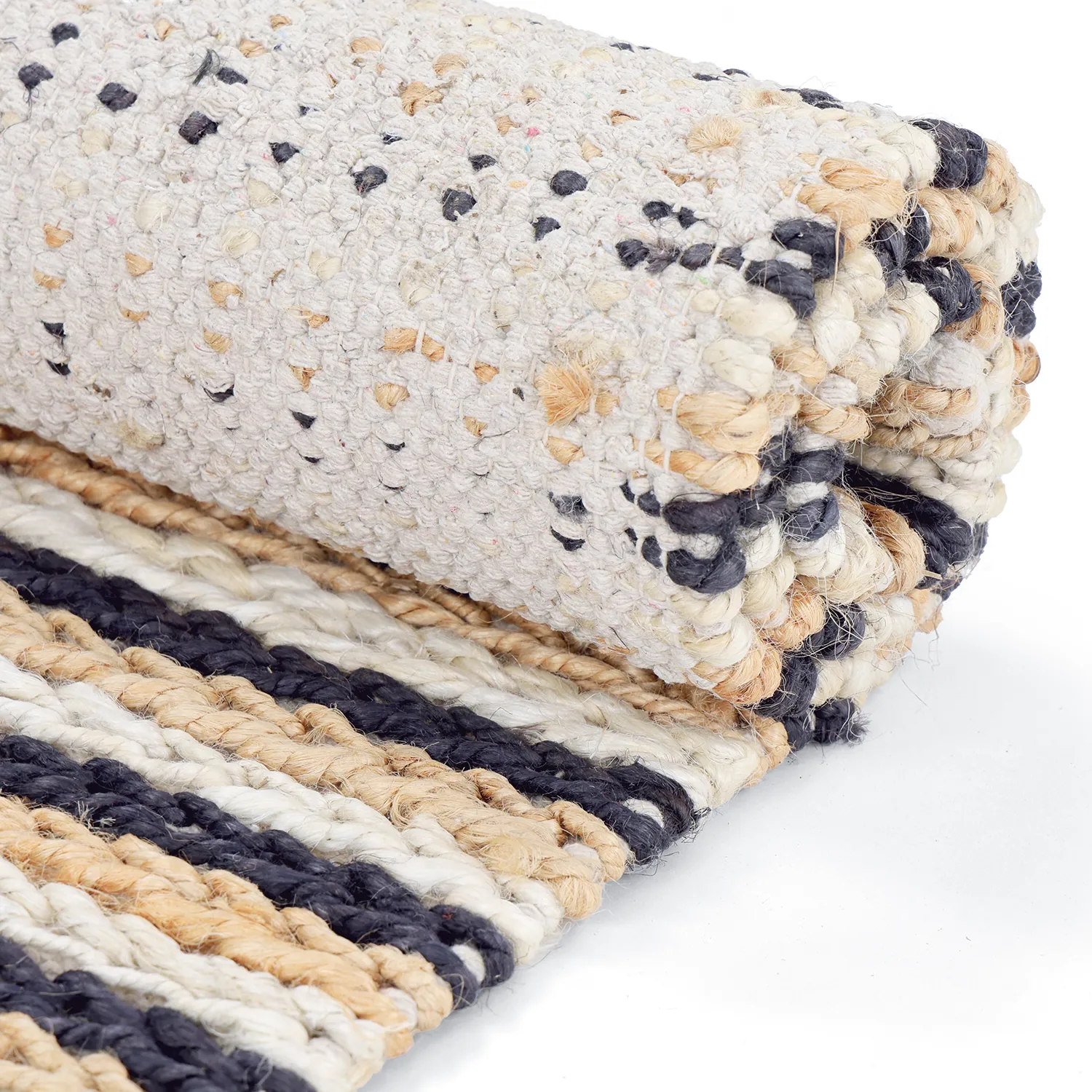 Juutti-matto - Howrah Braided Jute (luonnonvalkoinen/musta)