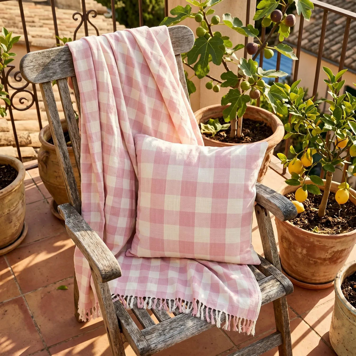 Tyynyliina - Isela check cotton cushion cover (kermanvärinen/pinkki)