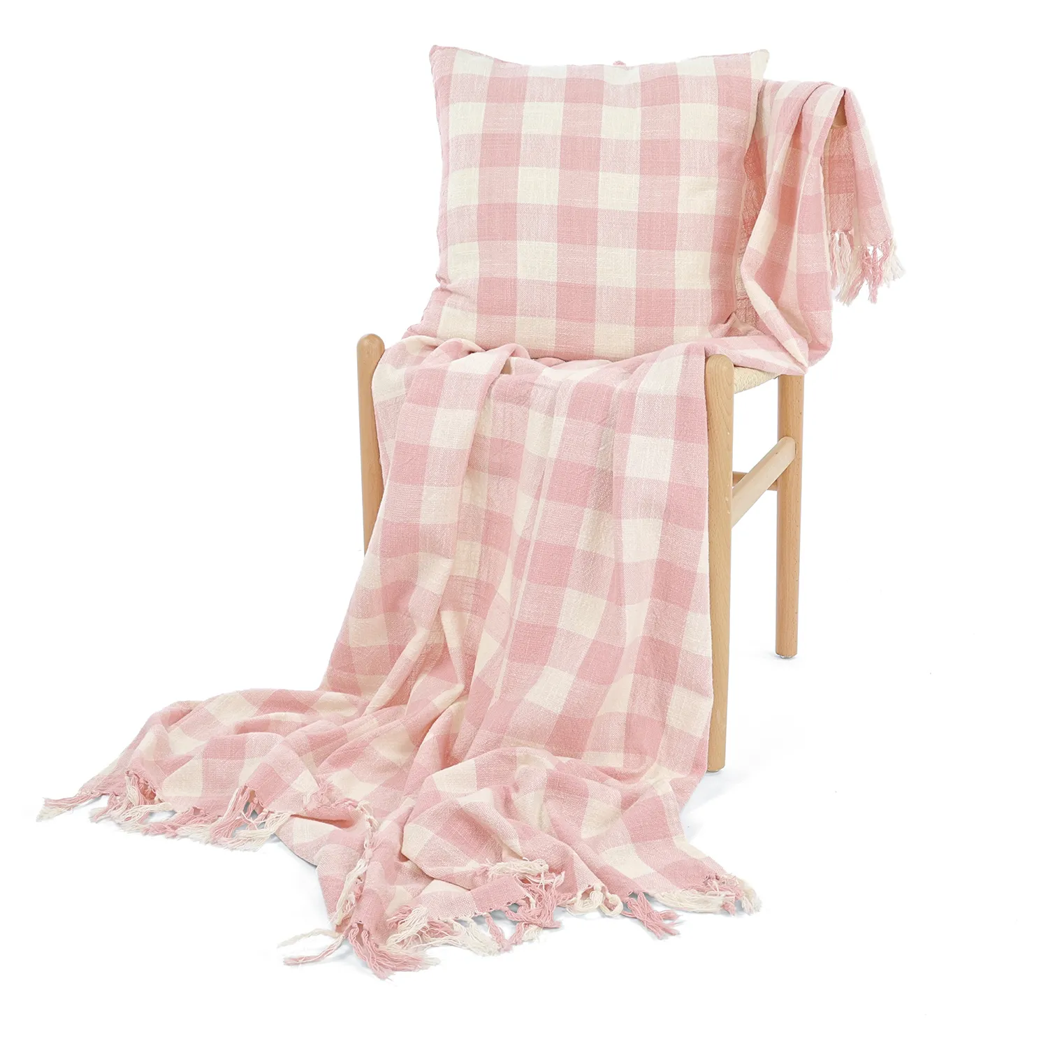 Tyynyliina - Isela check cotton cushion cover (kermanvärinen/pinkki)