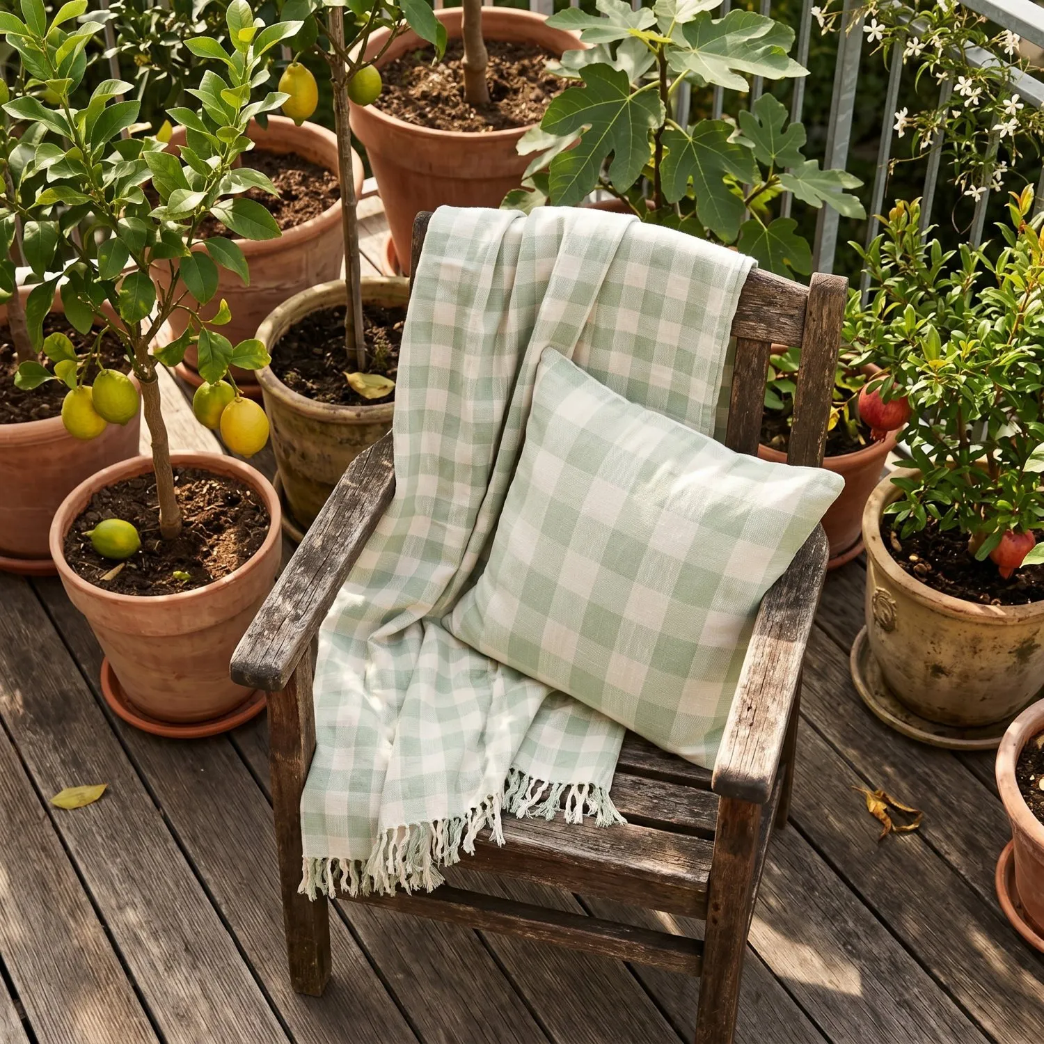 Viltit - Isela check cotton throw (kermanvärinen/vaaleanvihreä)
