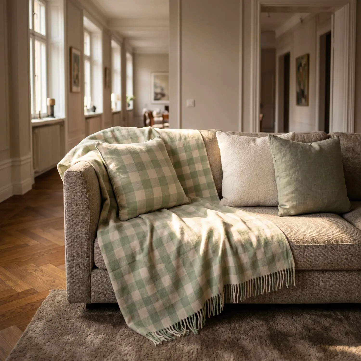 Viltit - Isela check cotton throw (kermanvärinen/vaaleanvihreä)