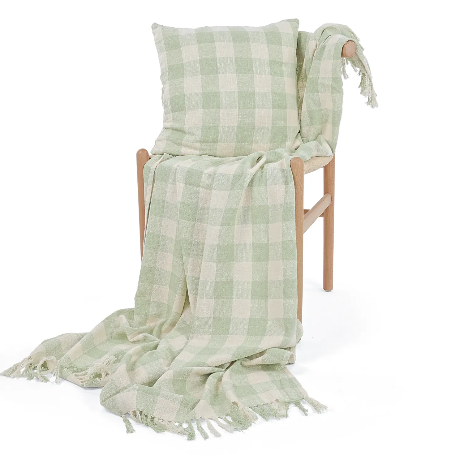 Viltit - Isela check cotton throw (kermanvärinen/vaaleanvihreä)