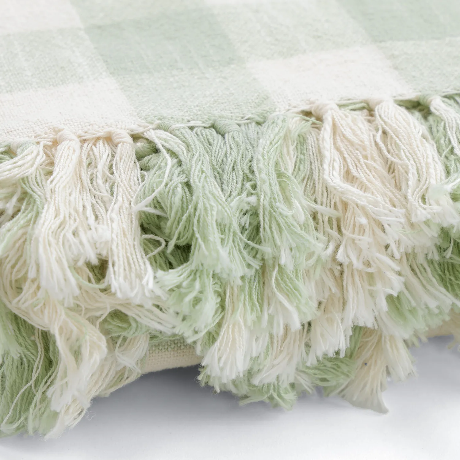 Viltit - Isela check cotton throw (kermanvärinen/vaaleanvihreä)