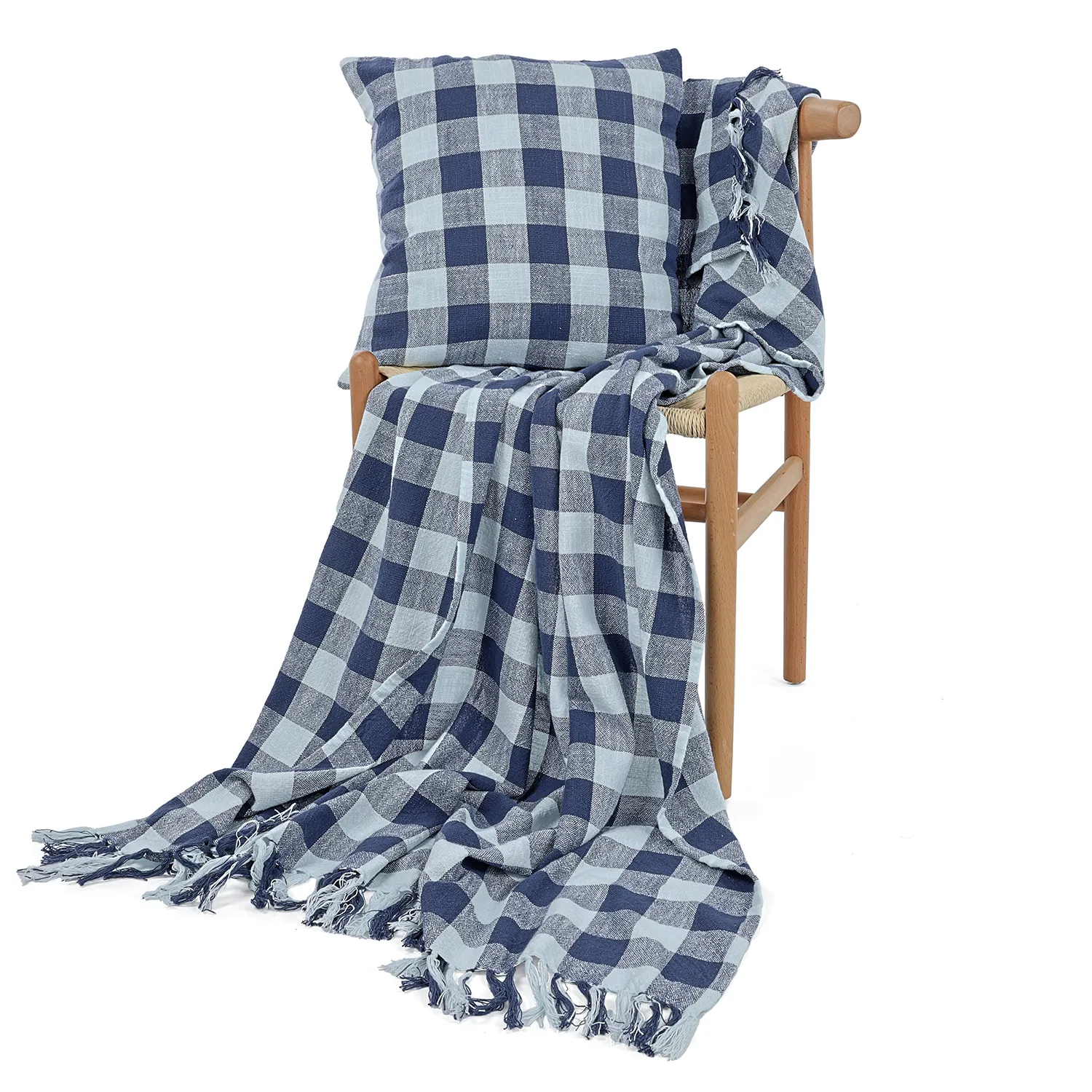 Viltit - Isela check cotton throw (tummansininen/vaaleansininen)
