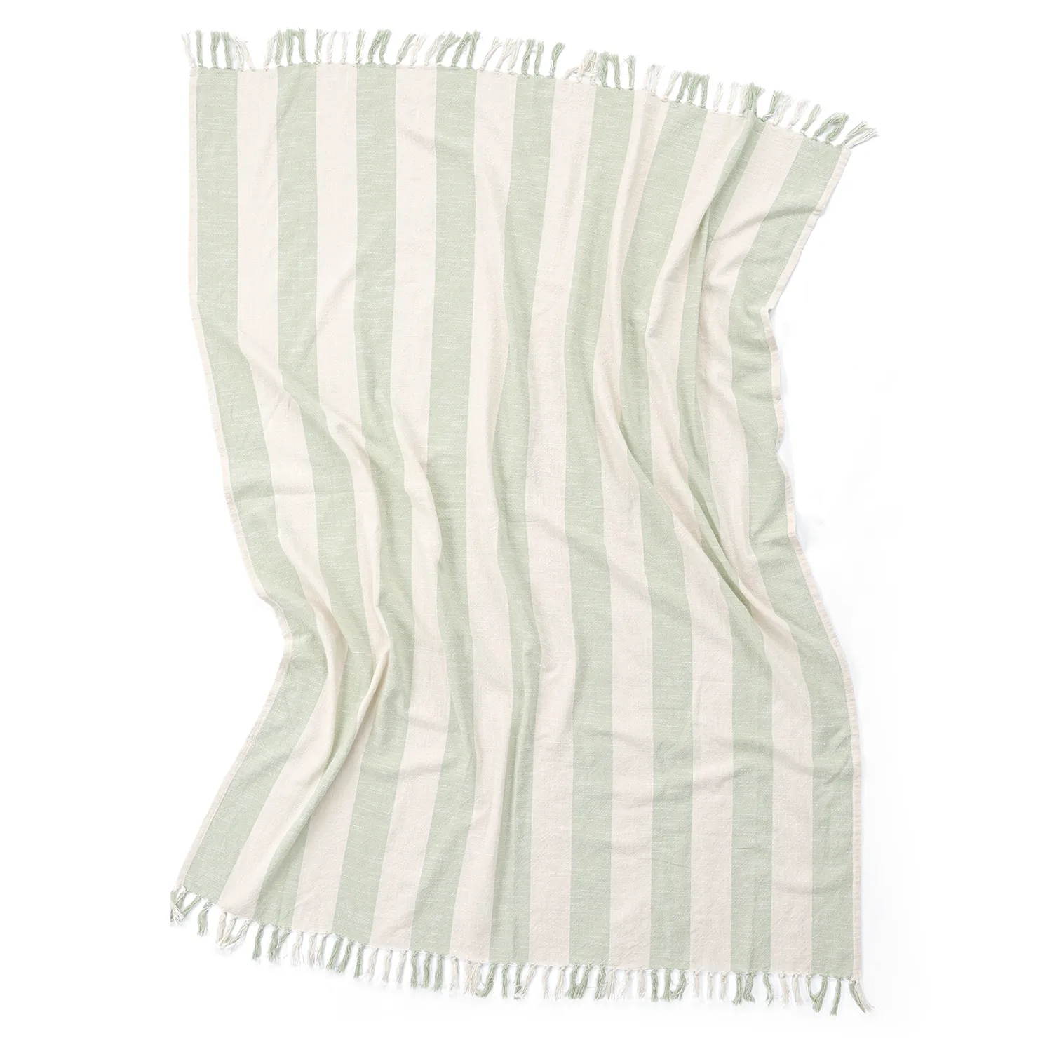 Viltit - Kora stripe cotton throw (kermanvärinen/vaaleanvihreä)