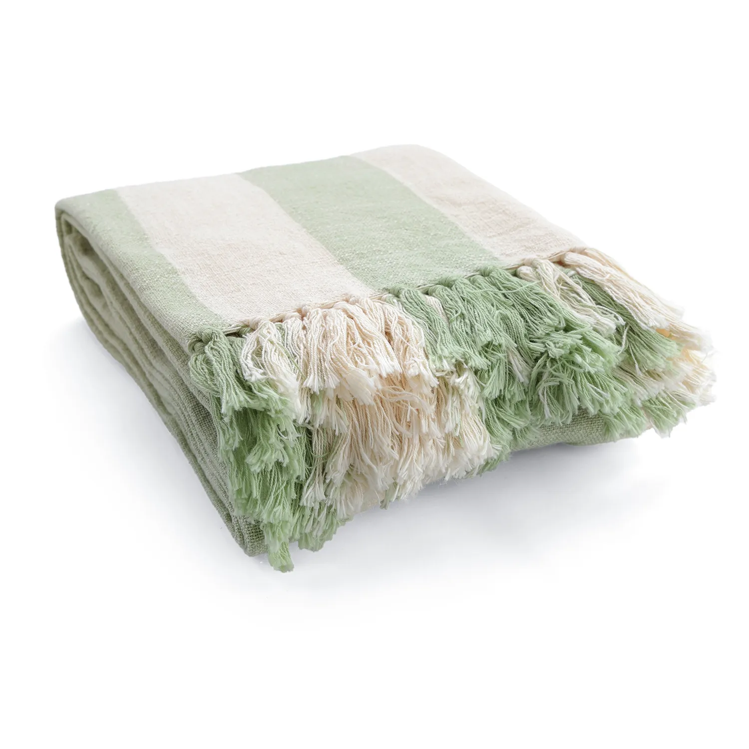 Viltit - Kora stripe cotton throw (kermanvärinen/vaaleanvihreä)