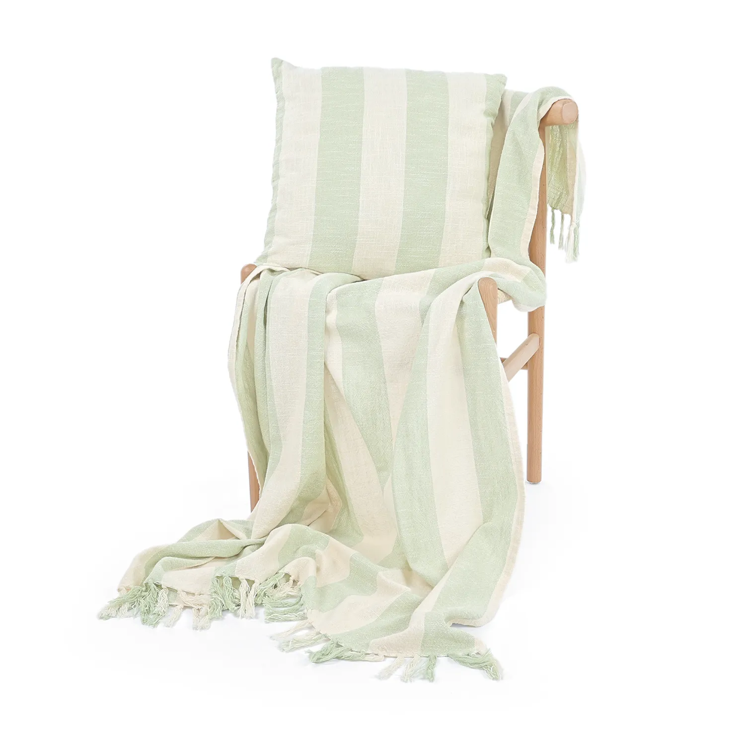 Viltit - Kora stripe cotton throw (kermanvärinen/vaaleanvihreä)