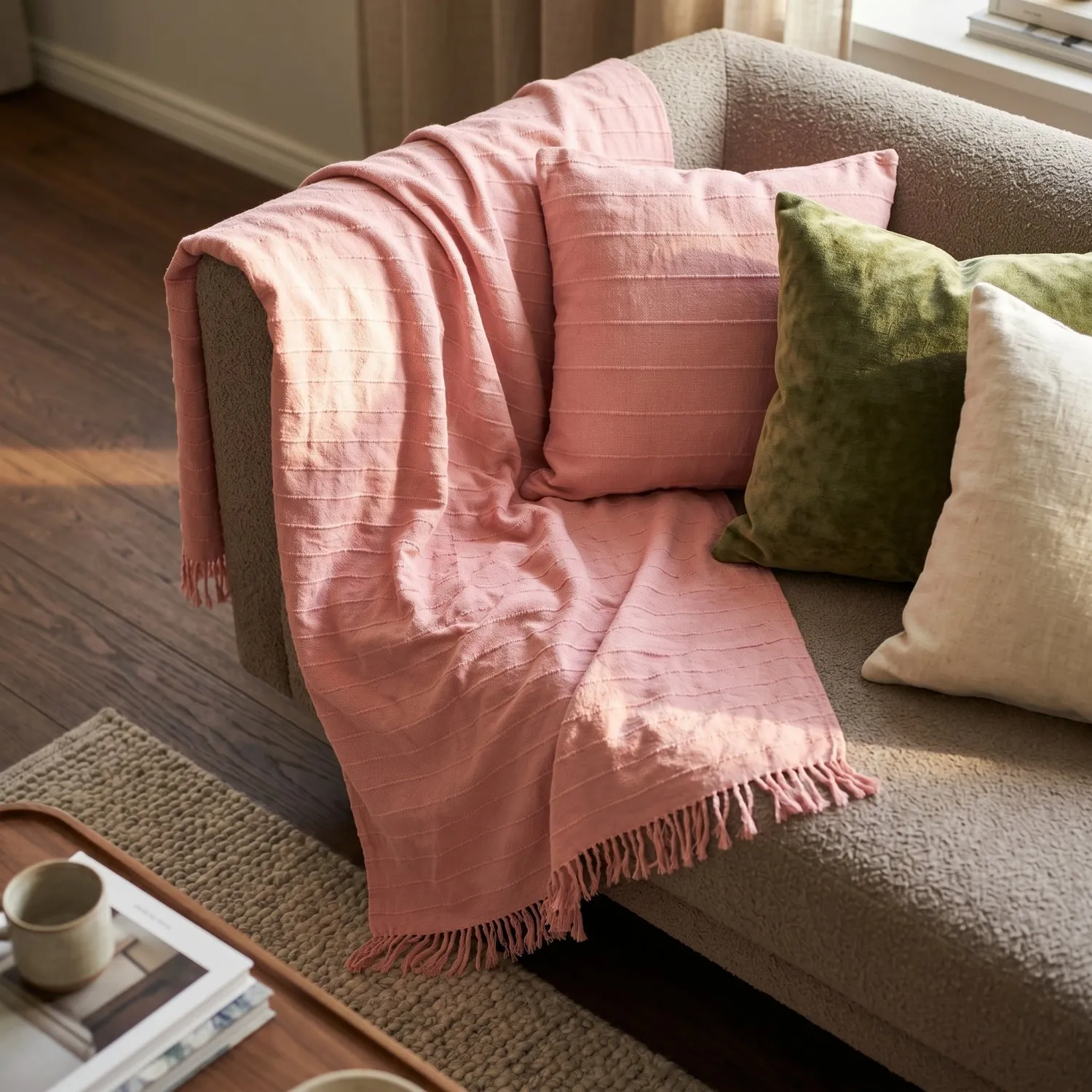 Tyynyliina - Nalani cotton cushion cover (vaaleanpunainen)