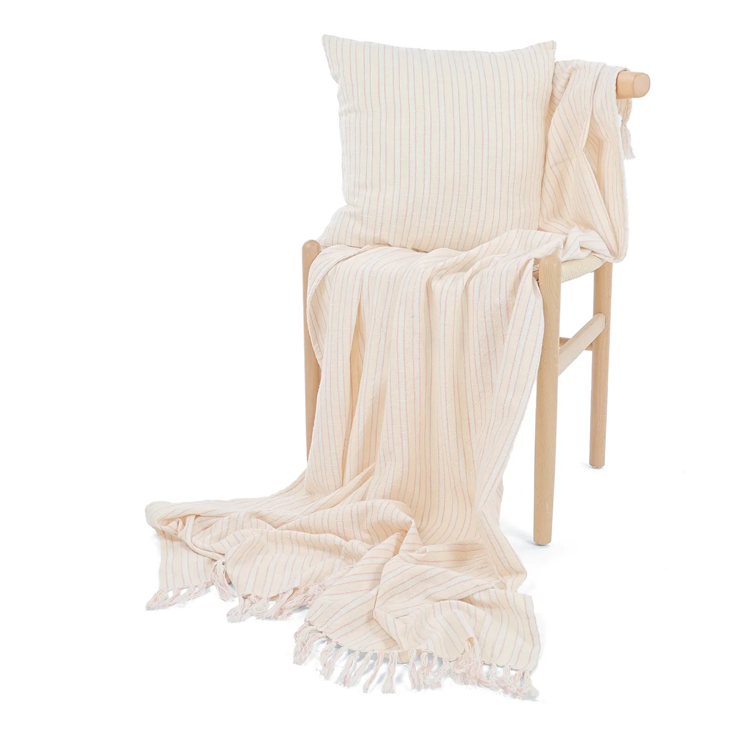 Tyynyliina - Rumi stripe cotton cushion cover (kermanvärinen/pinkki/vaaleansininen)