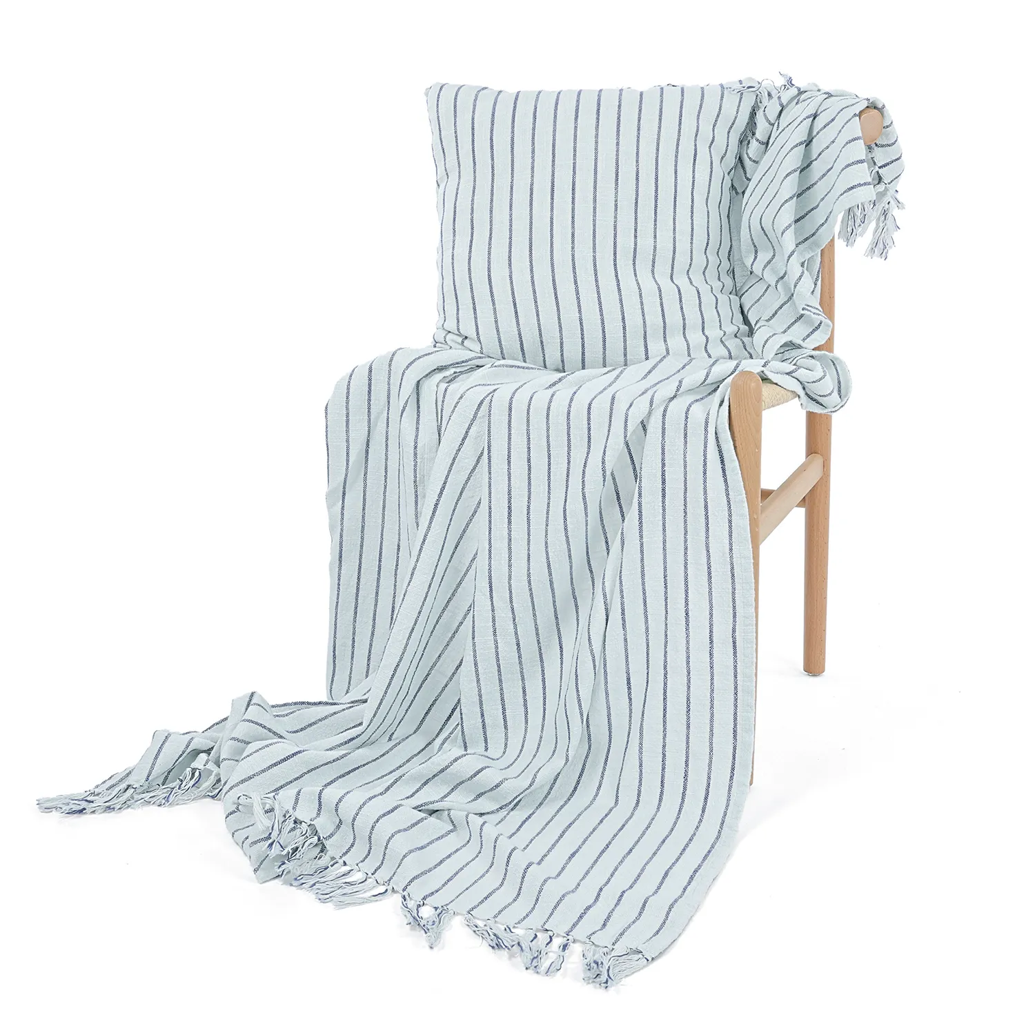 Tyynyliina - Rumi stripe cotton cushion cover (vaaleansininen/tummansininen/kermanvärinen)