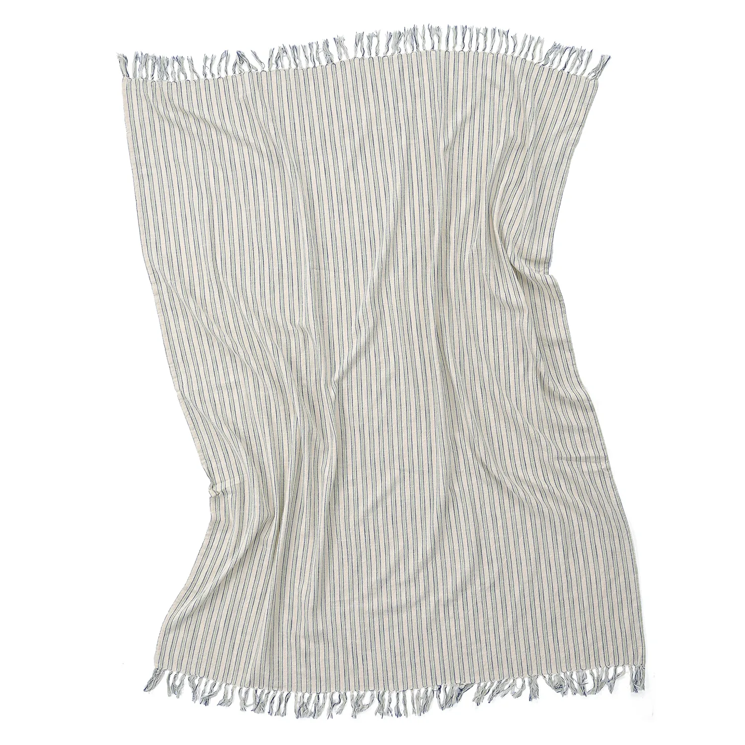Viltit - Rumi stripe cotton throw (kermanvärinen/tummansininen/vaaleanvihreä)