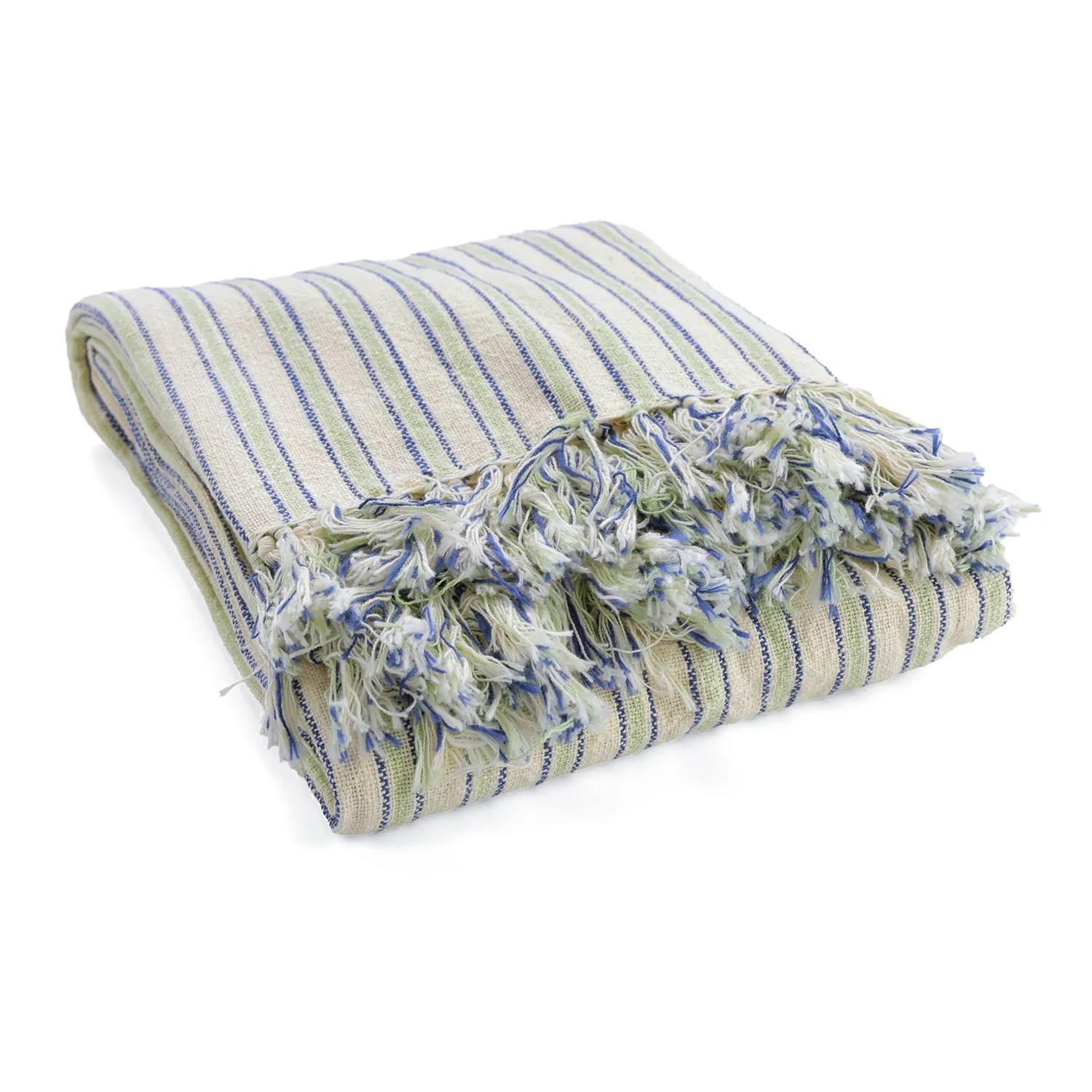 Viltit - Rumi stripe cotton throw (kermanvärinen/tummansininen/vaaleanvihreä)