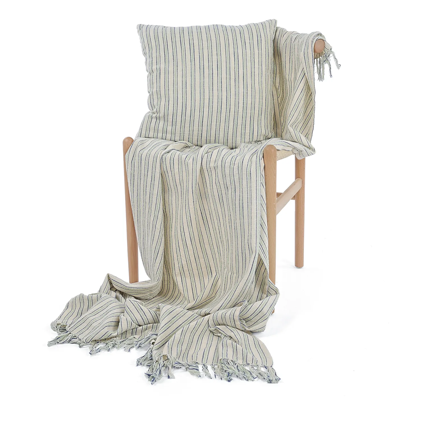 Viltit - Rumi stripe cotton throw (kermanvärinen/tummansininen/vaaleanvihreä)