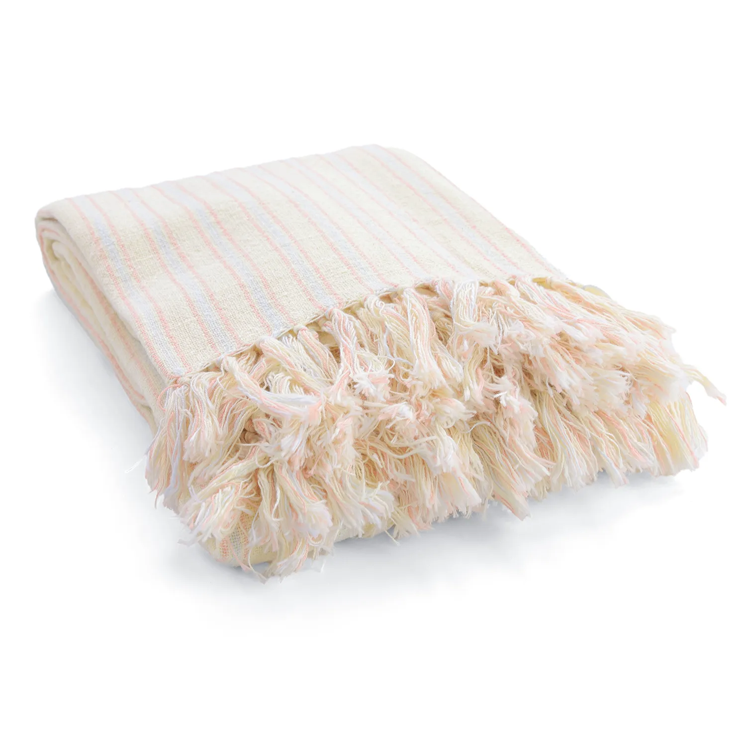 Viltit - Rumi stripe cotton throw (kermanvärinen/pinkki/vaaleansininen)