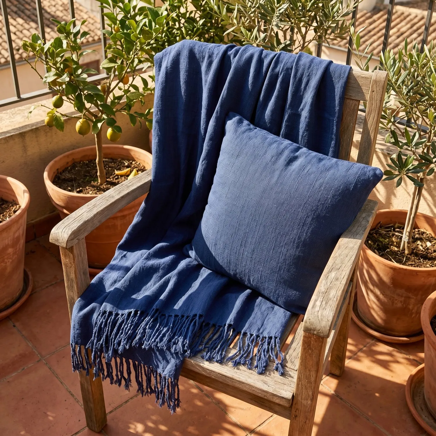 Tyynyliina - Veya cotton cushion cover (tummansininen)