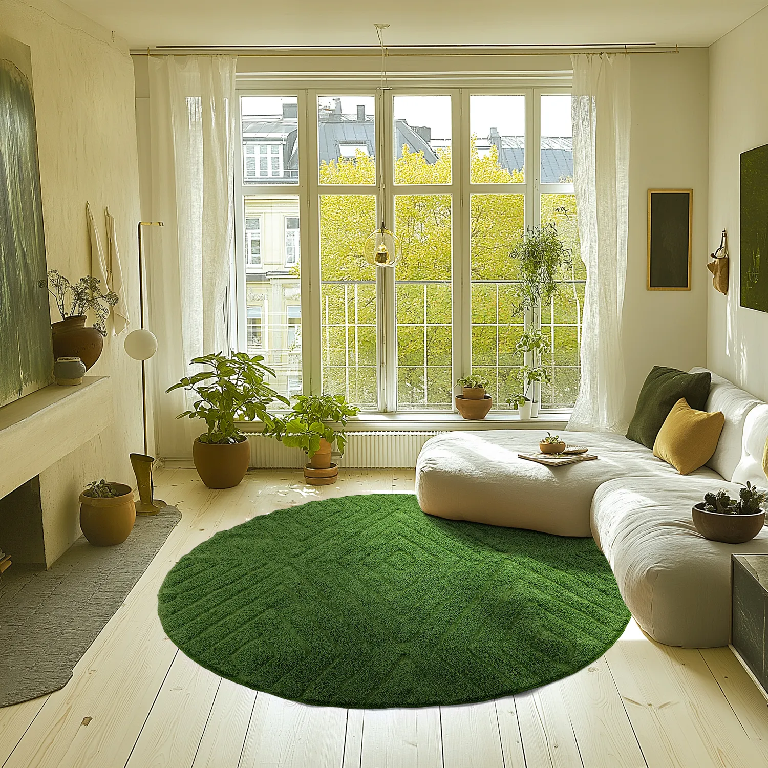 Pyöreä matot - Amberley Natural Cotton Shaggy (vihreä)