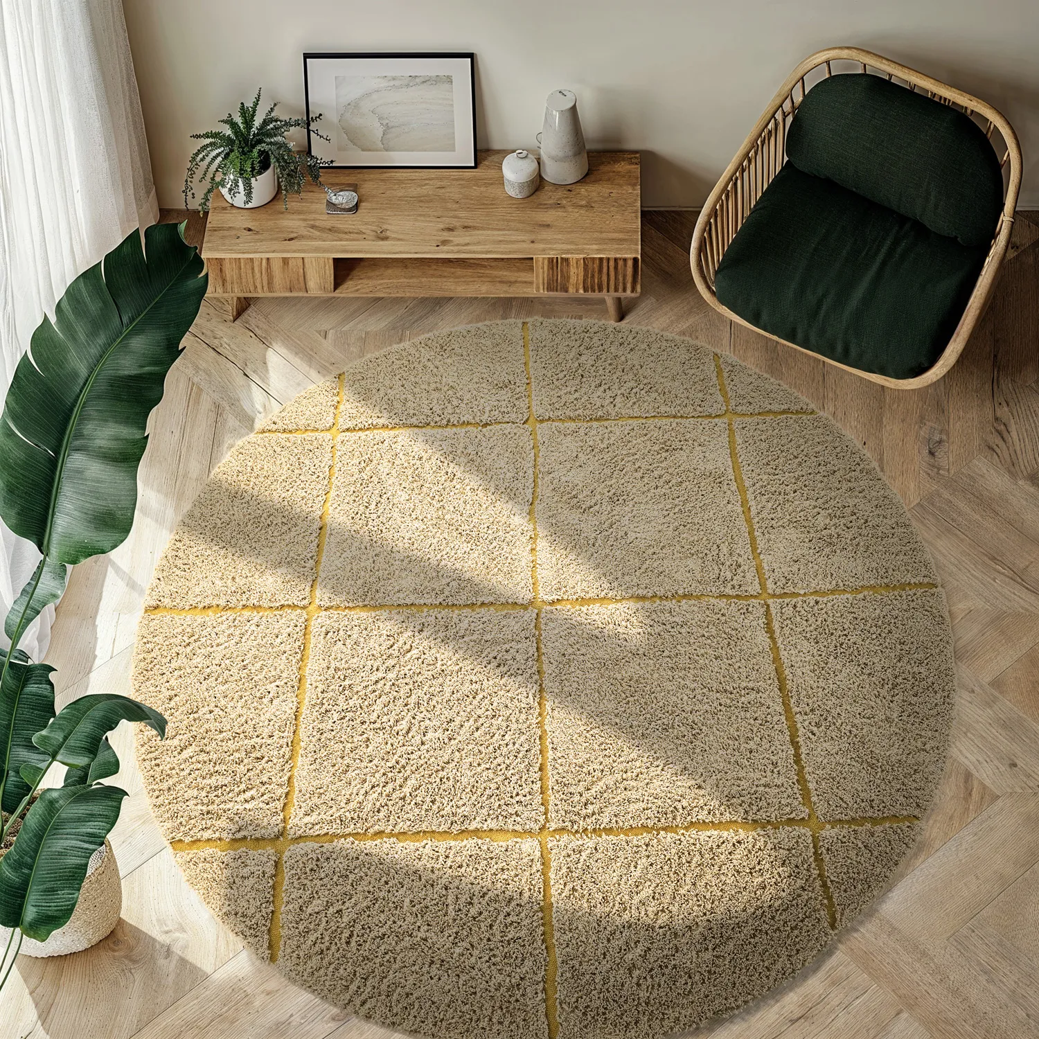 Pyöreä matot - Bellevue Natural Cotton Shaggy (beige/ruskea)