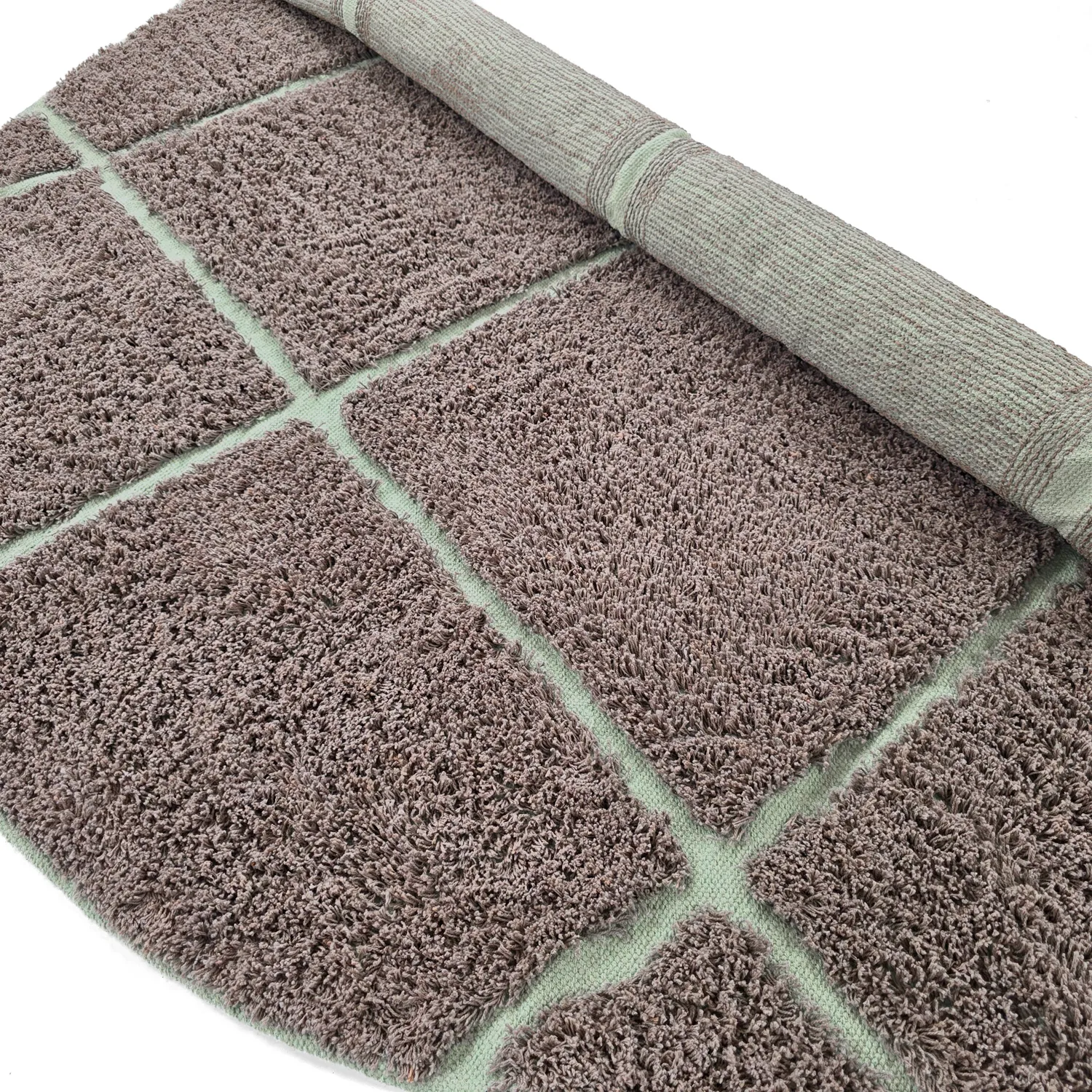 Pyöreä matot - Bellevue Natural Cotton Shaggy (taupe/vihreä)