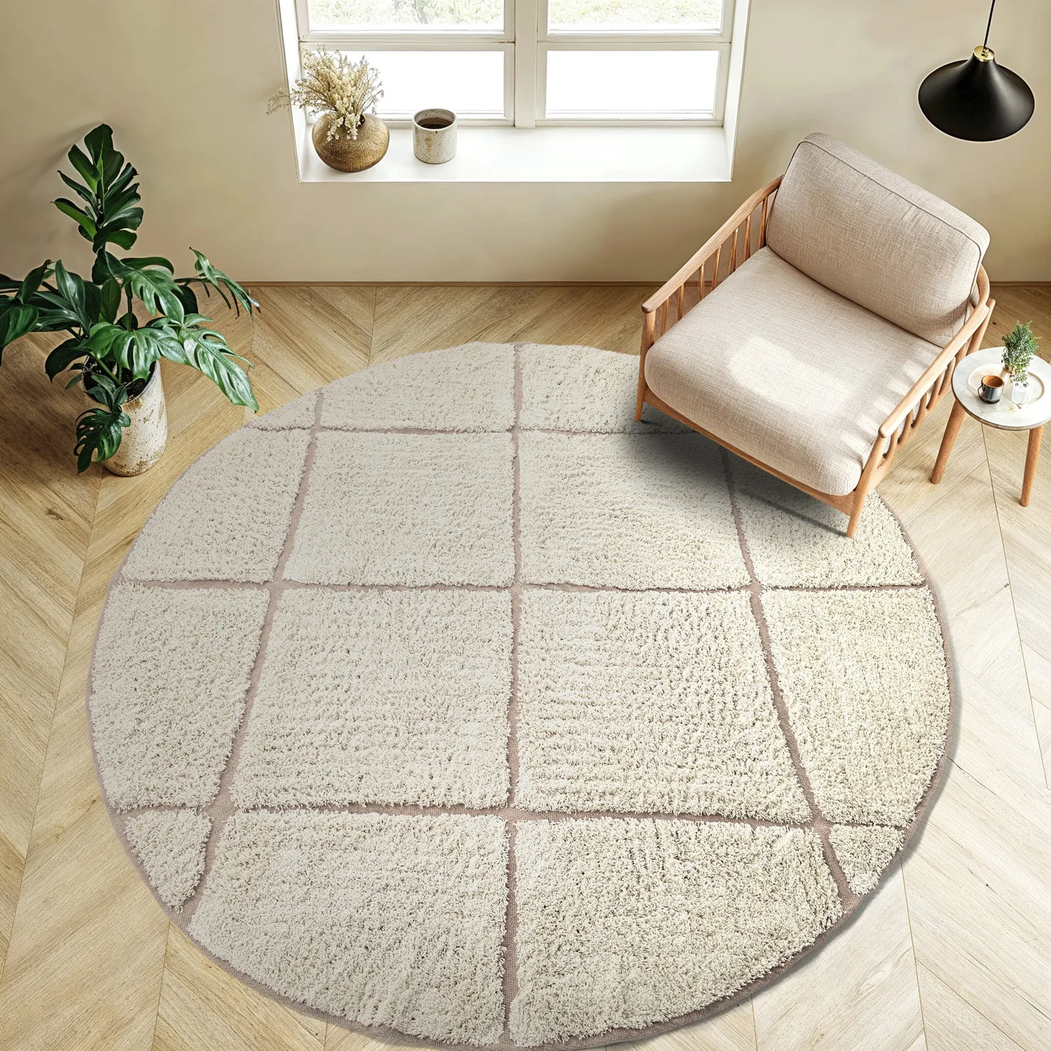 Pyöreä matot - Bellevue Natural Cotton Shaggy (luonnonvalkoinen/beige)