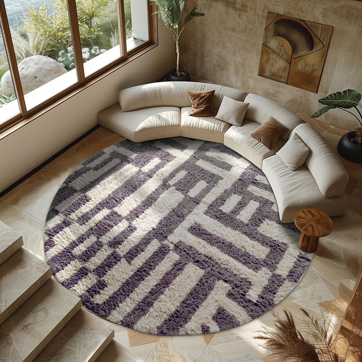Pyöreä matot - Bergamo Natural Cotton Shaggy (harmaa/valkoinen)