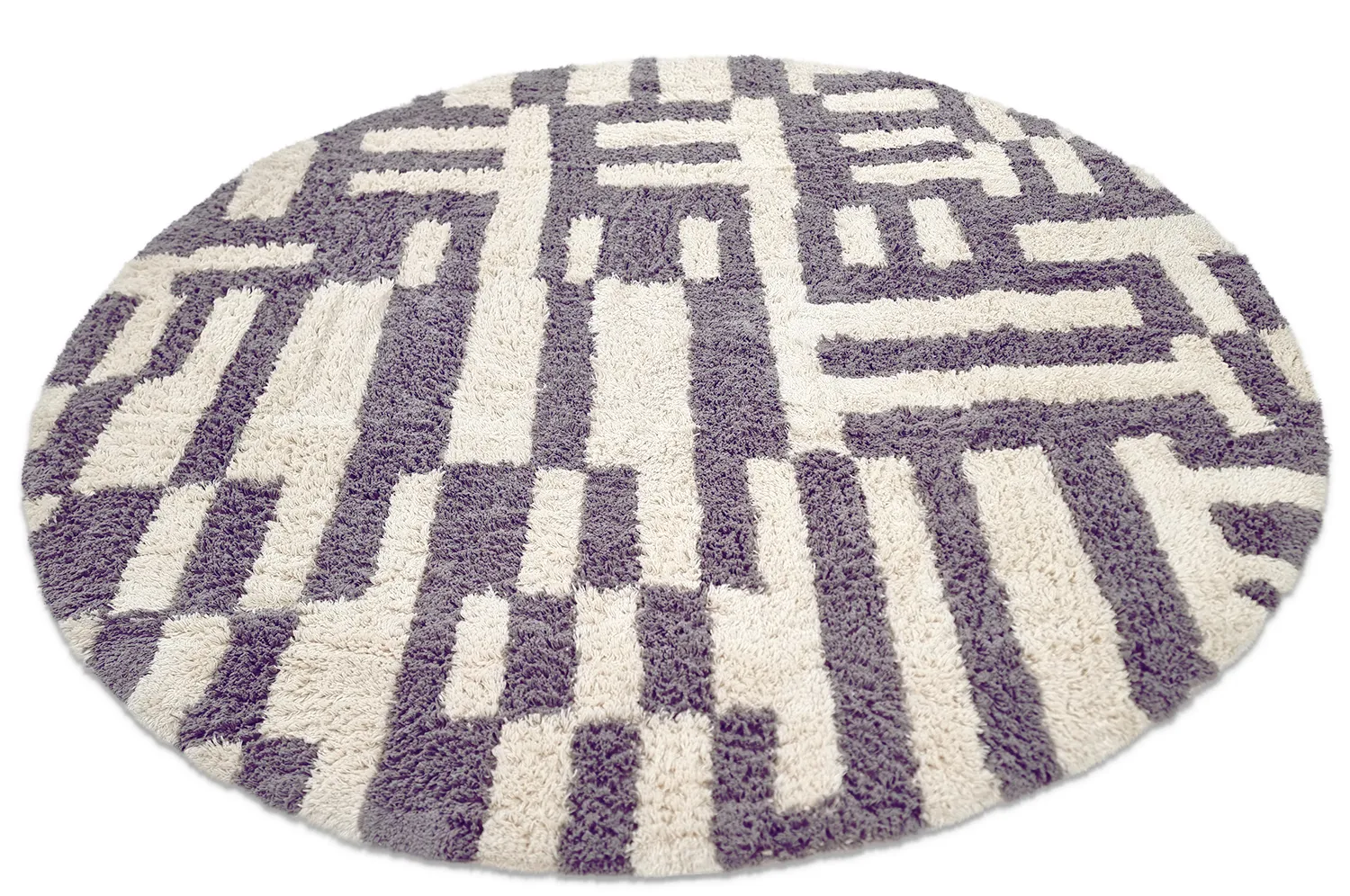 Pyöreä matot - Bergamo Natural Cotton Shaggy (harmaa/valkoinen)