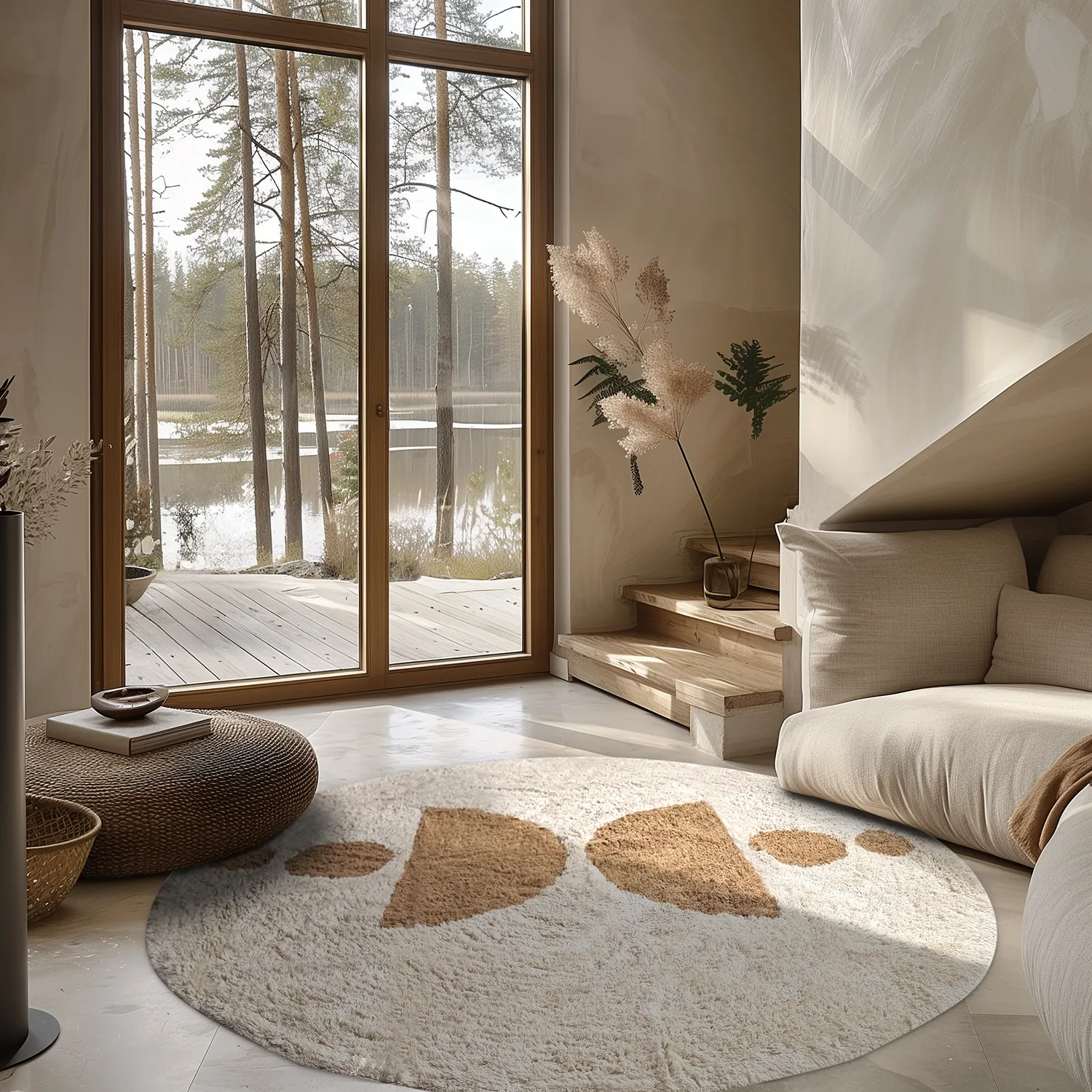 Pyöreä matot - Cervia Natural Cotton Shaggy (beige)
