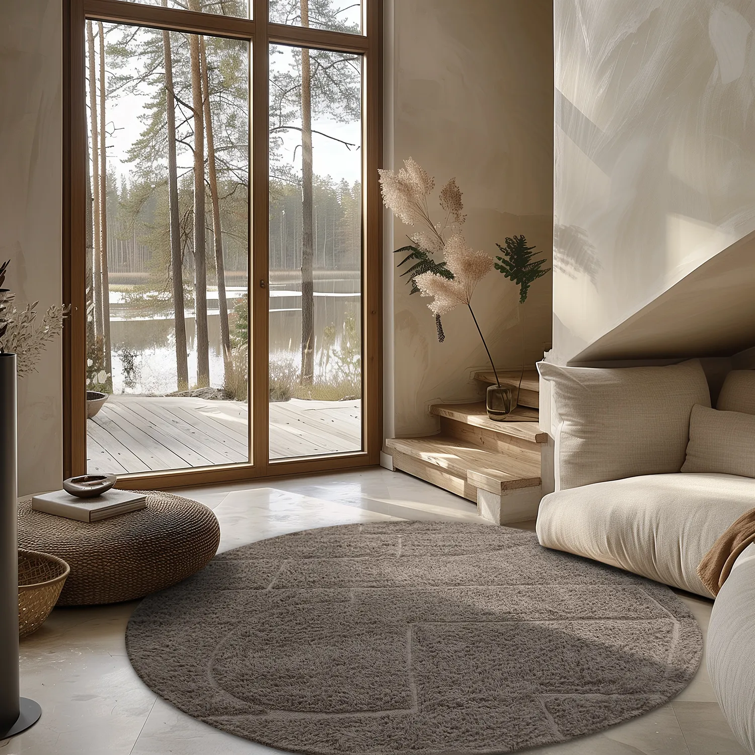 Pyöreä matot - Cremona Natural Cotton Shaggy (taupe)