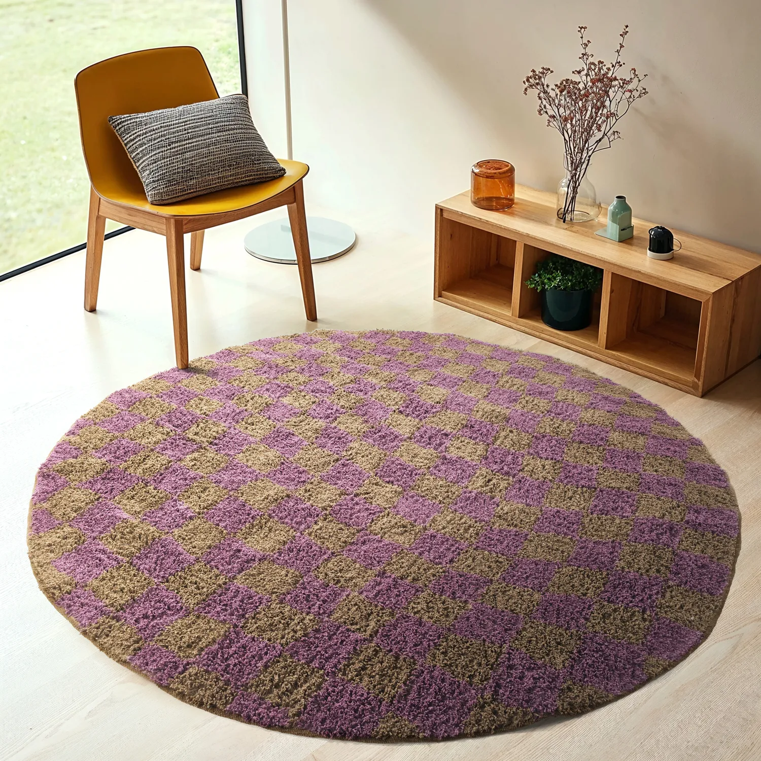 Pyöreä matot - Elsey Natural Cotton Shaggy (ruskea/violetti)