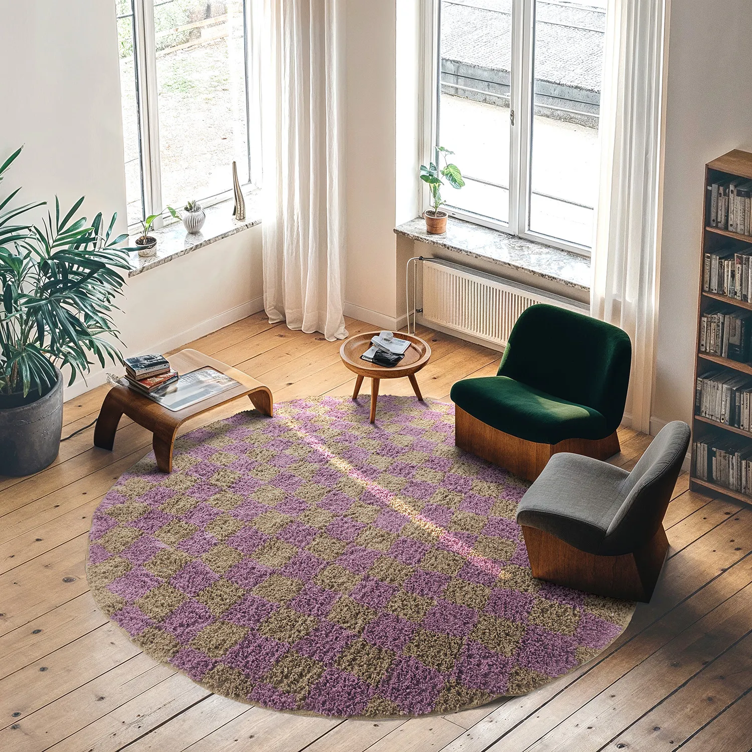 Pyöreä matot - Elsey Natural Cotton Shaggy (ruskea/violetti)