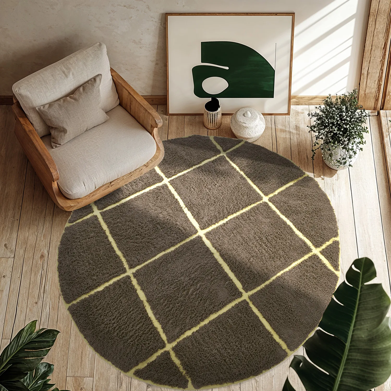 Pyöreä matot - Bellevue Natural Cotton Shaggy (ruskea/keltainen)