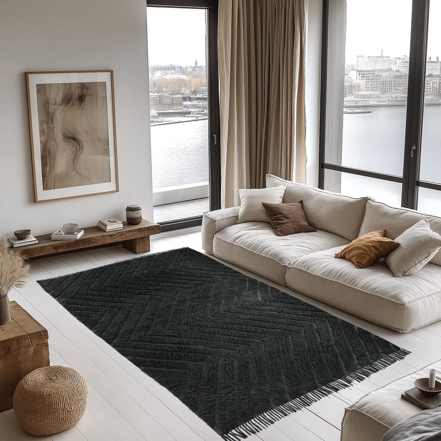 Ryijymatot - Farley Natural Cotton Shaggy (musta)