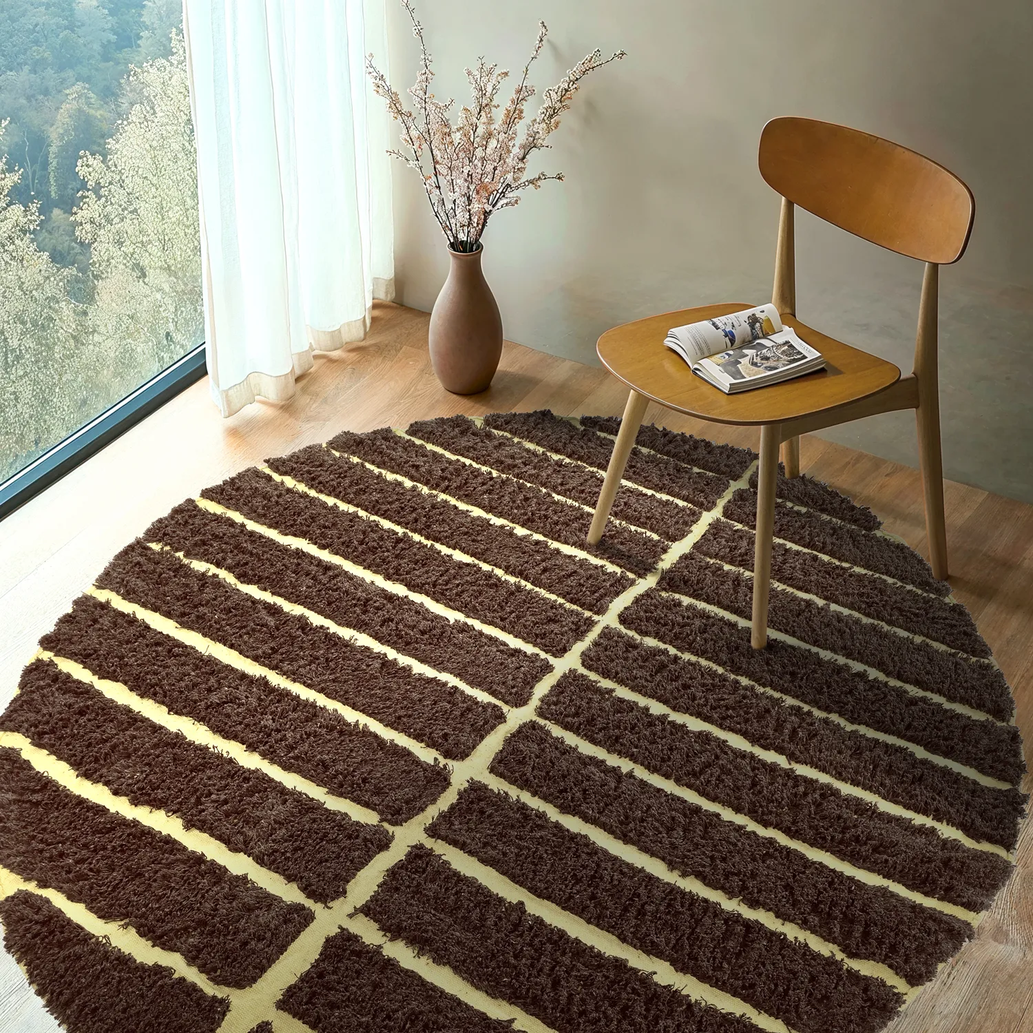 Pyöreät matot - Ikara Natural Cotton Shaggy (ruskea)
