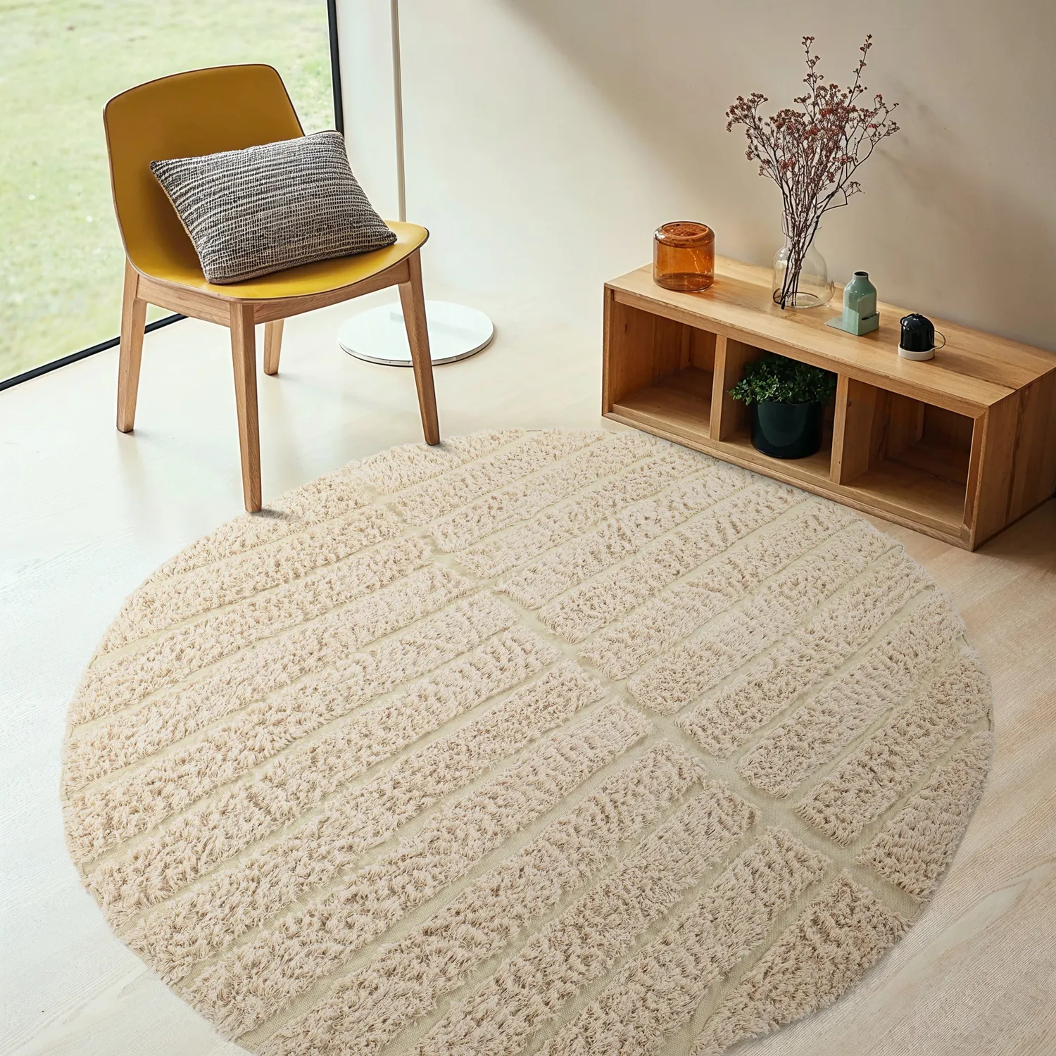 Pyöreät matot - Ikara Natural Cotton Shaggy (kerma)