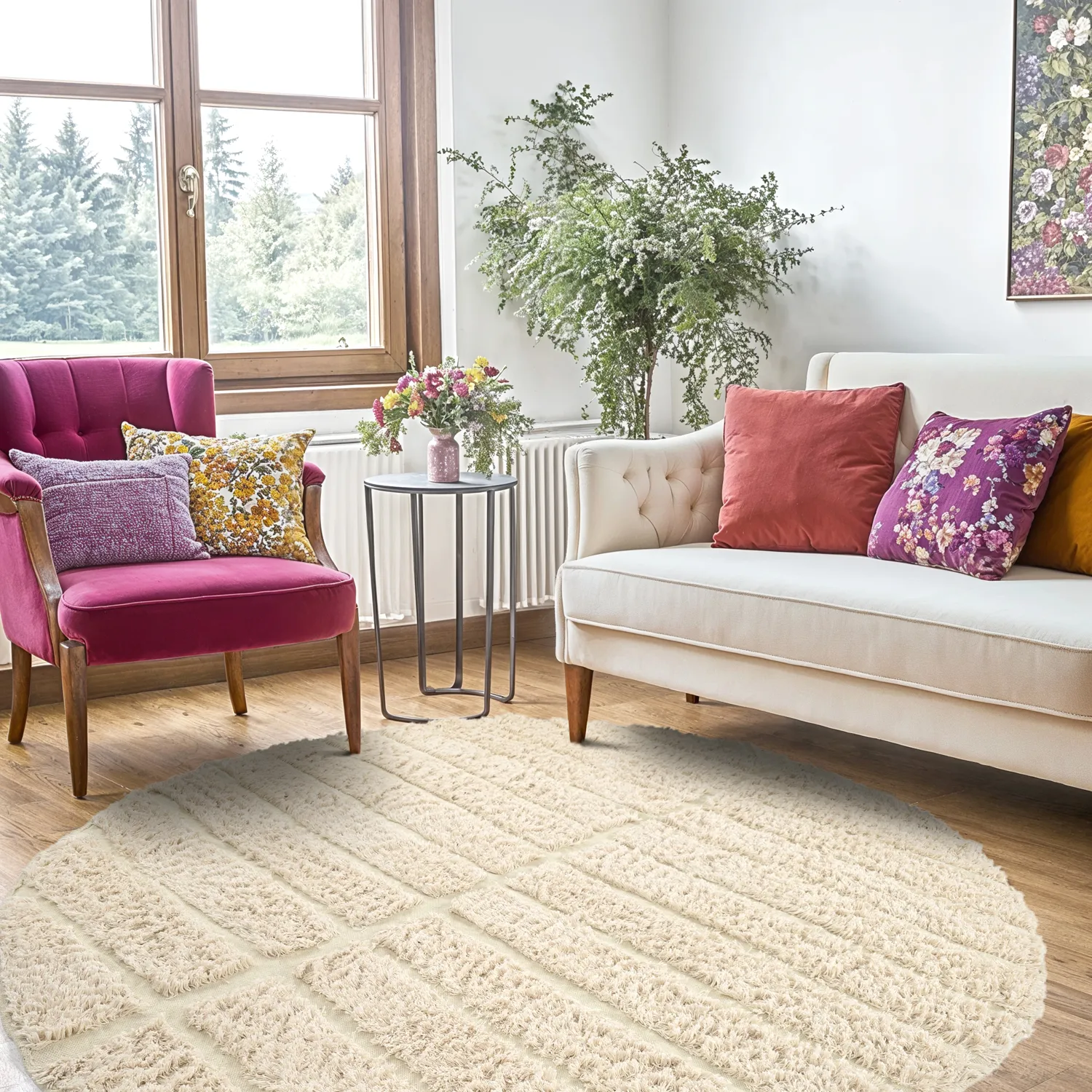 Pyöreät matot - Ikara Natural Cotton Shaggy (kerma)