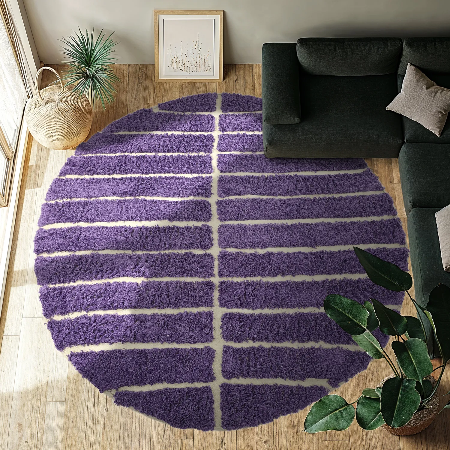 Pyöreät matot - Ikara Natural Cotton Shaggy (violetti)
