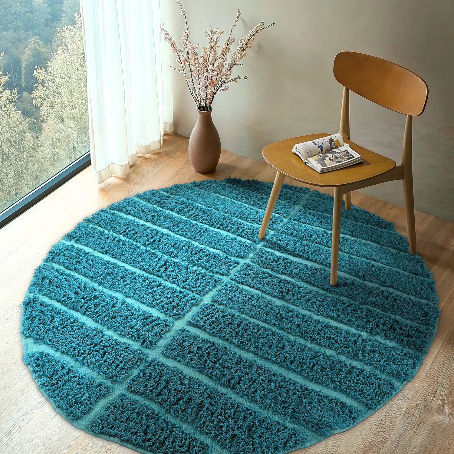 Pyöreät matot - Ikara Natural Cotton Shaggy (turkoosi)