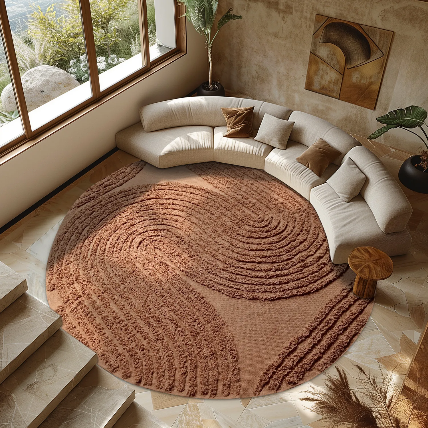 Pyöreä matot - Jovie Natural Cotton Shaggy (terrakotta)