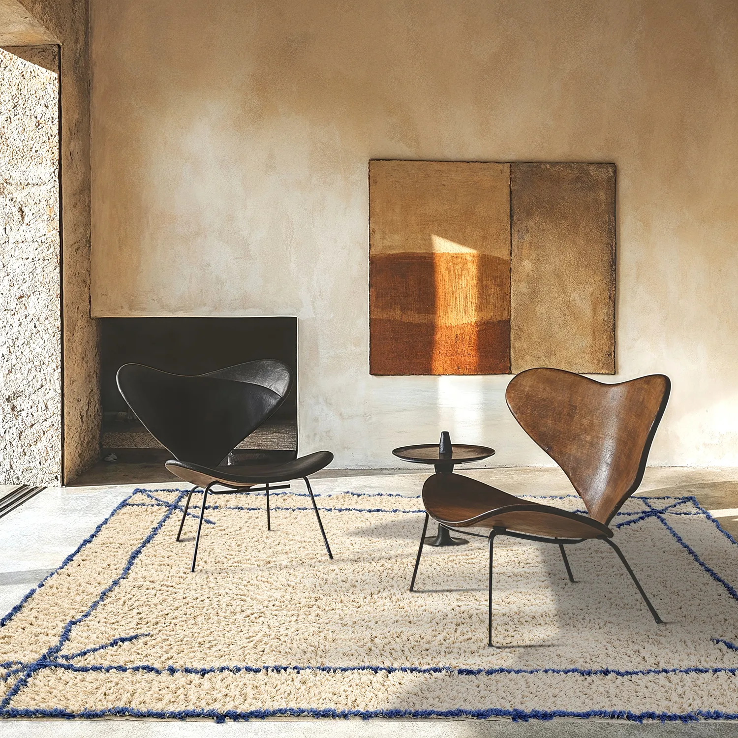 Ryijymatot - Kairi Natural Cotton Shaggy (beige/sininen)