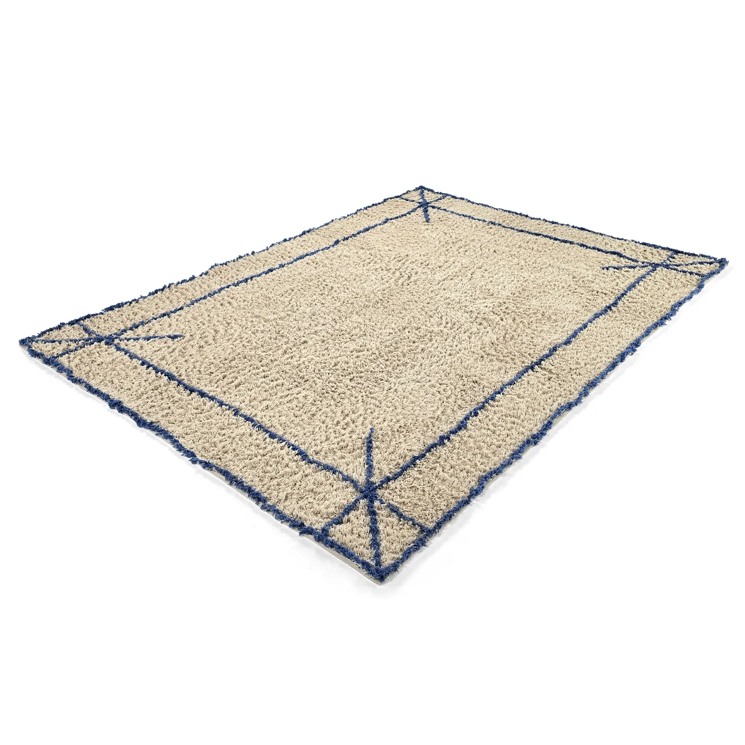 Ryijymatot - Kairi Natural Cotton Shaggy (beige/sininen)