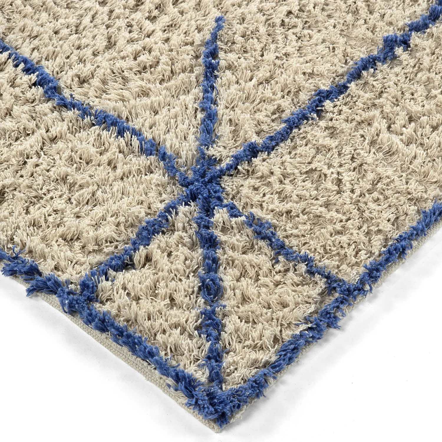Ryijymatot - Kairi Natural Cotton Shaggy (beige/sininen)