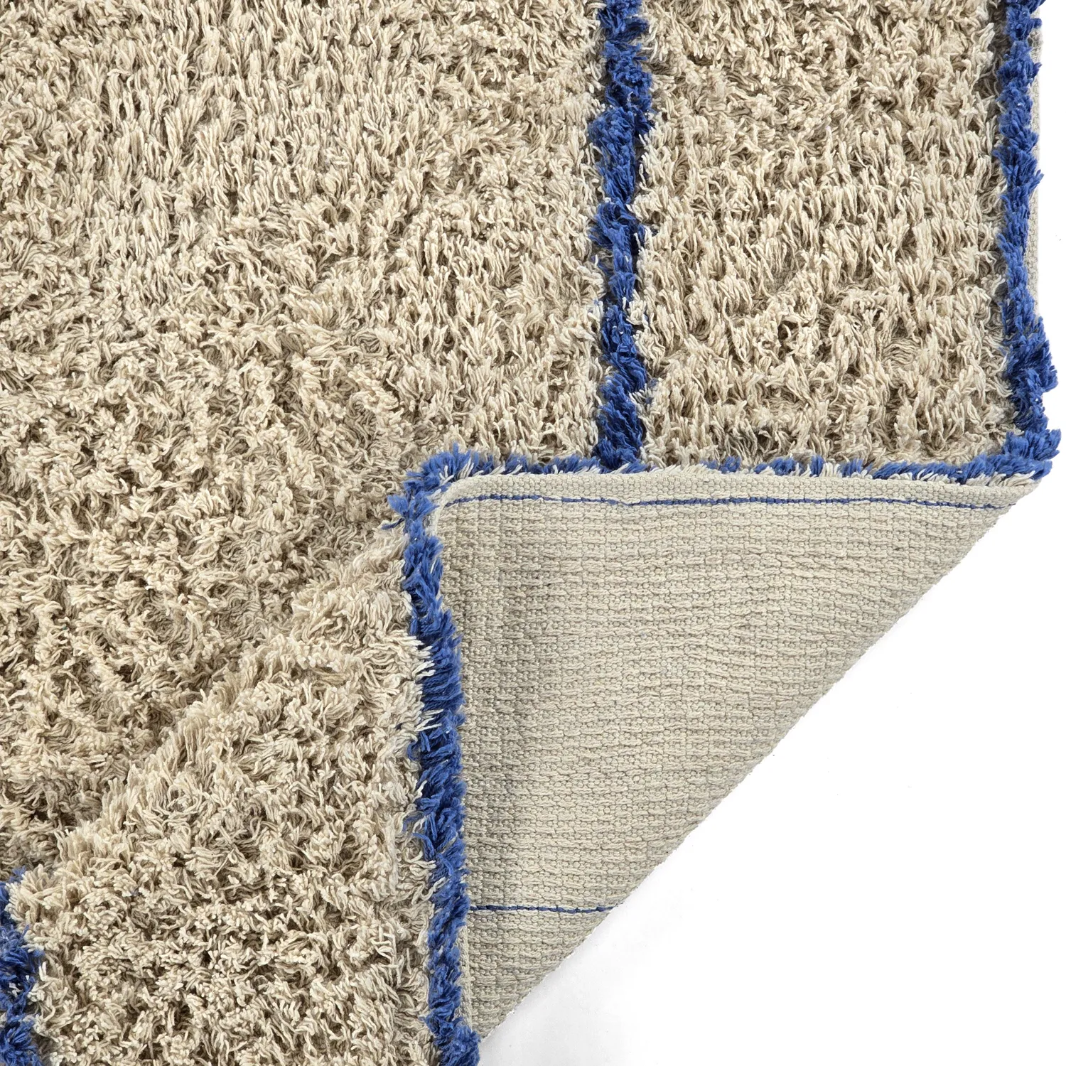 Ryijymatot - Kairi Natural Cotton Shaggy (beige/sininen)