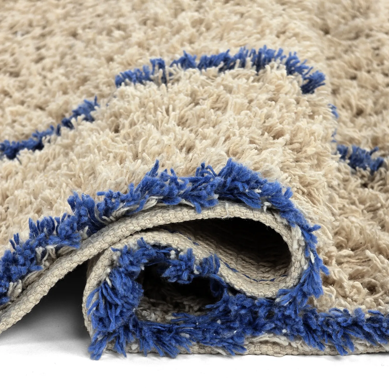 Ryijymatot - Kairi Natural Cotton Shaggy (beige/sininen)