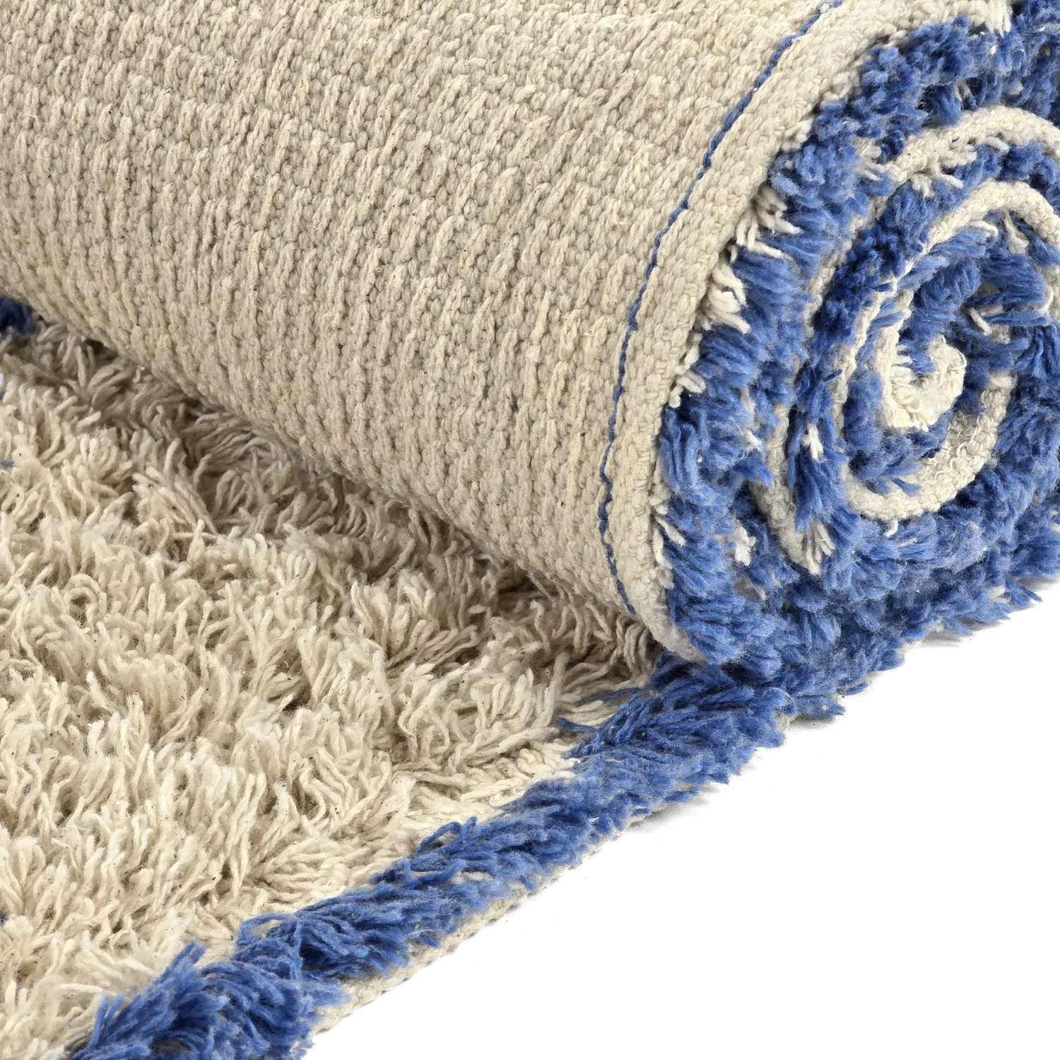 Ryijymatot - Kairi Natural Cotton Shaggy (beige/sininen)