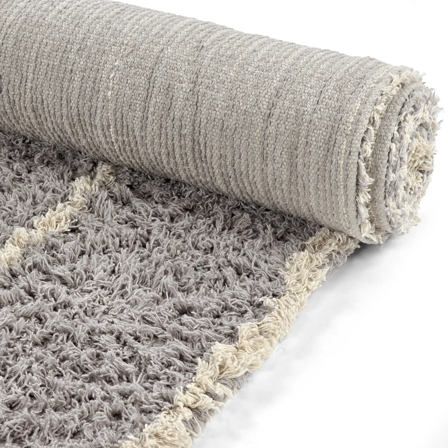 Ryijymatot - Kairi Natural Cotton Shaggy (harmaa/beige)