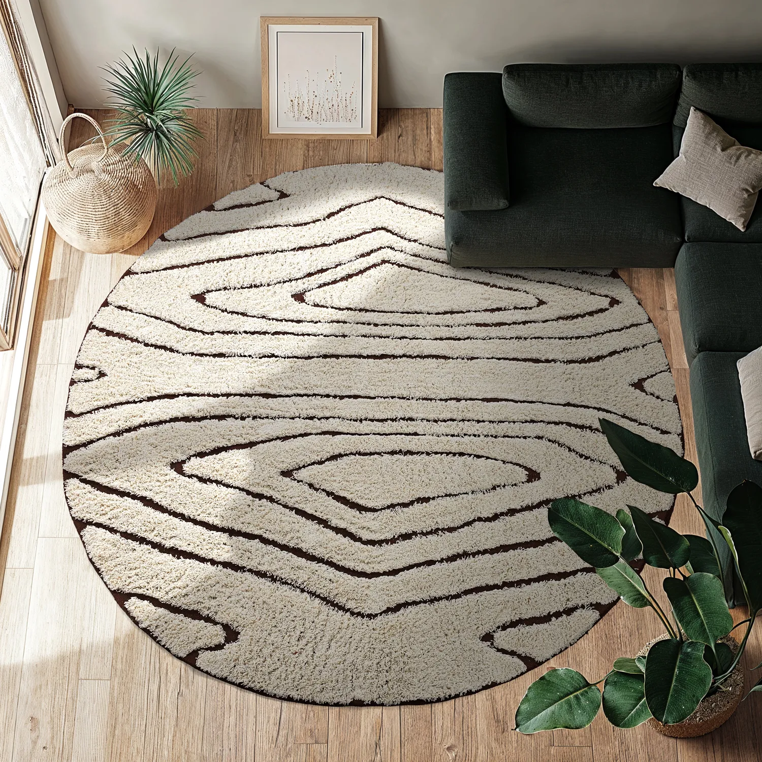 Pyöreä matot - Kindon Natural Cotton Shaggy (luonnonvalkoinen/ruskea)