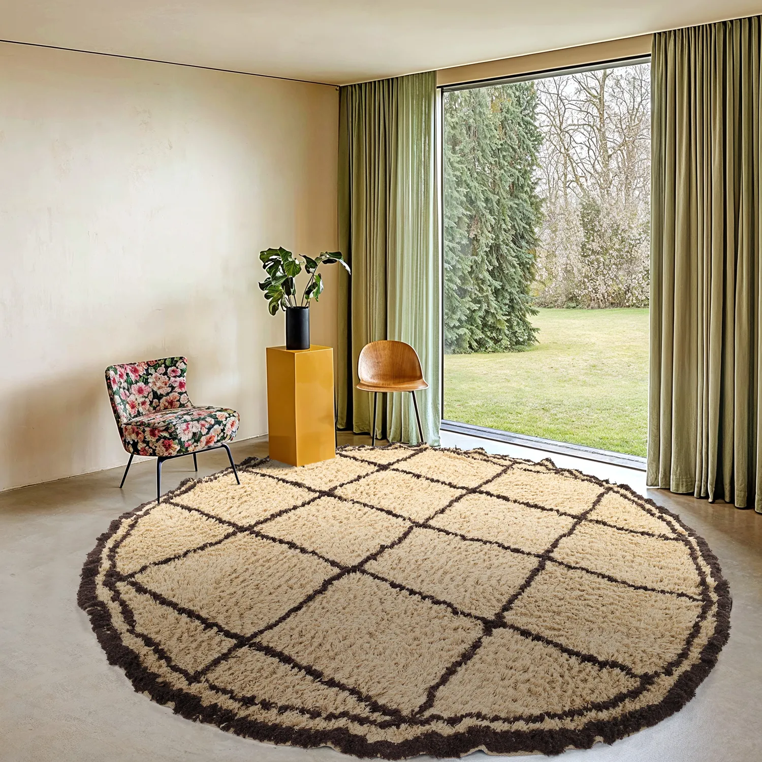Pyöreät matot - Lana Natural Cotton Shaggy (beige/ruskea)