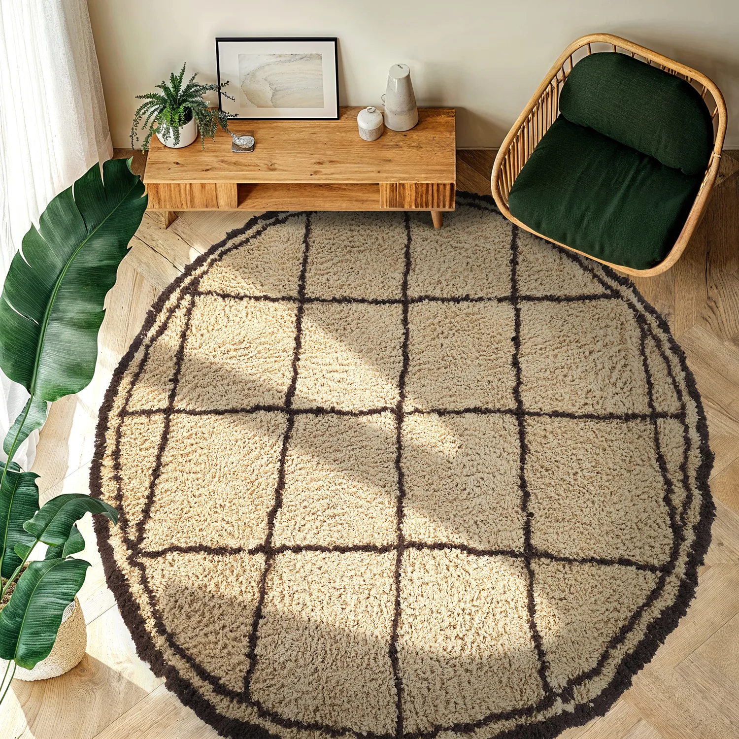 Pyöreät matot - Lana Natural Cotton Shaggy (beige/ruskea)