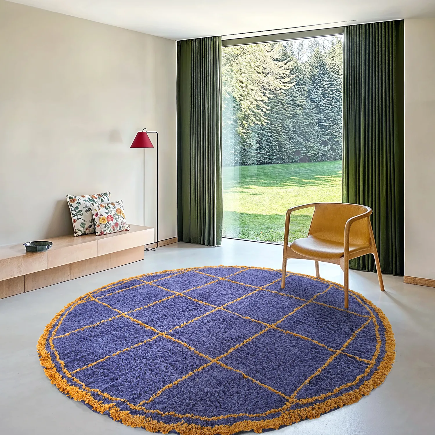 Pyöreät matot - Lana Natural Cotton Shaggy (sininen/keltainen)